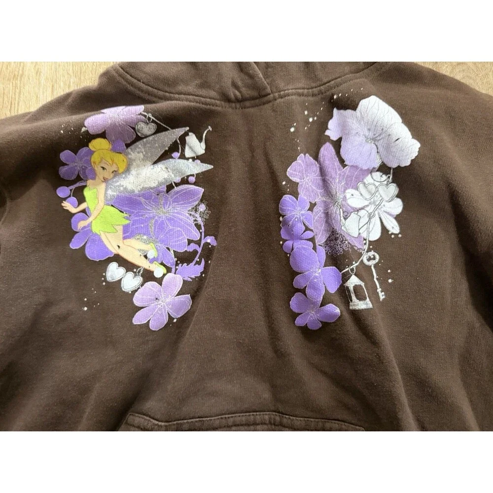 Vintage Y2K Disney Fairies Tinkerbell Brown Purple Hoodie Girls Size 10-12
